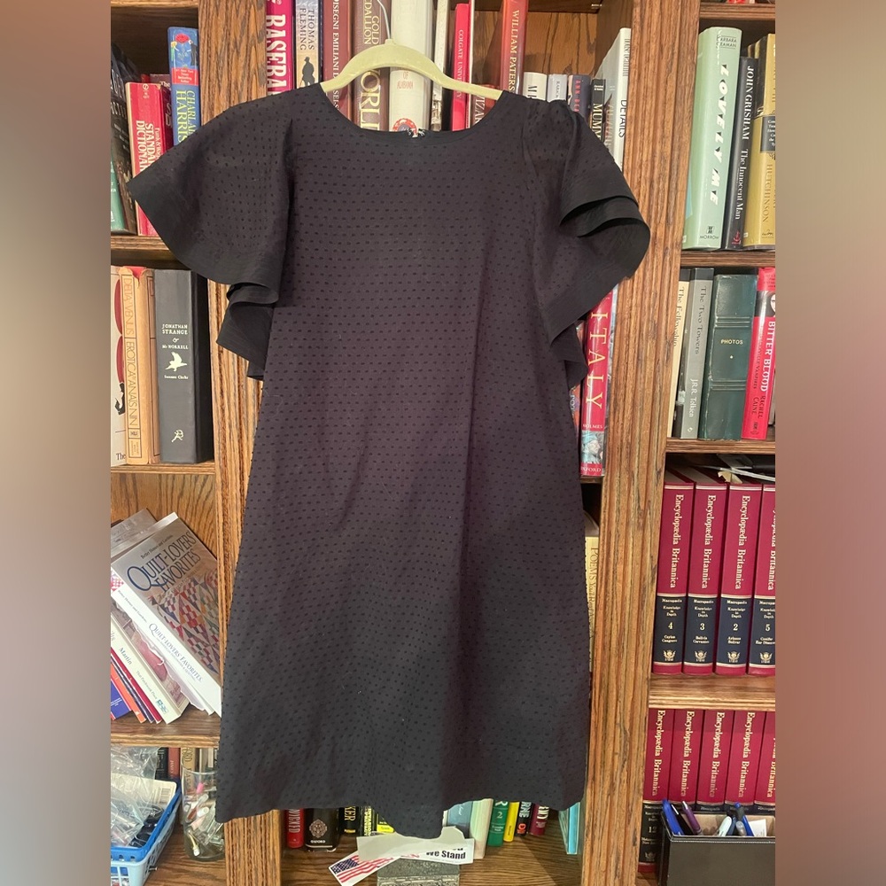Black jcrew Swiss dot Dress with Flutter Sleeves